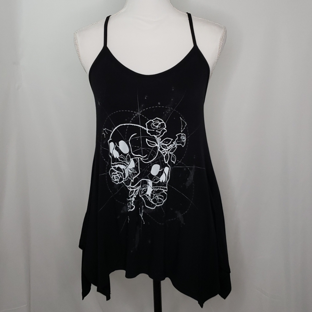 Jaw Breaker Rose and Skulls High Low Tank Top NWT